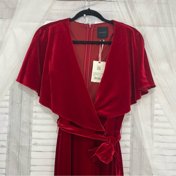 NEW Alex Marie Beth Velvet Jumpsuit Crimson Red Cape Sleeve V Neck Belted Formal - Picture 12 of 13
